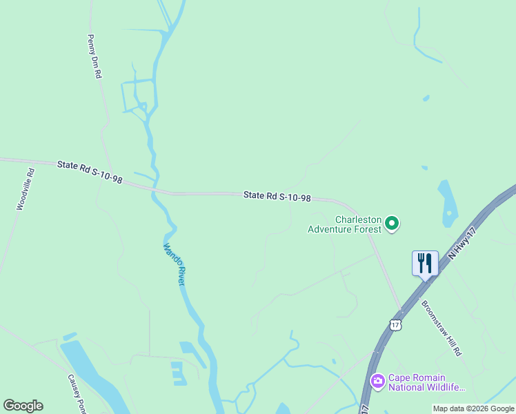 map of restaurants, bars, coffee shops, grocery stores, and more near 1293 State Road S-10-98 in Awendaw