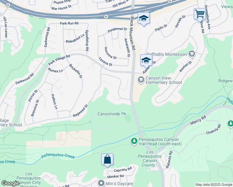 map of restaurants, bars, coffee shops, grocery stores, and more near 9173 Buckwheat Street in San Diego