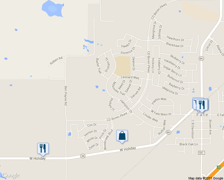 map of restaurants, bars, coffee shops, grocery stores, and more near 519 Mckinney Trail in Rockwall