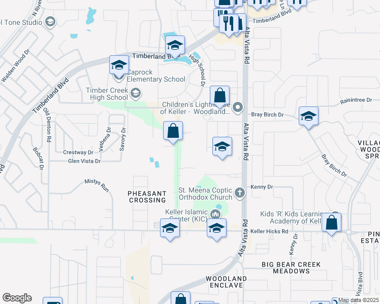 map of restaurants, bars, coffee shops, grocery stores, and more near 436 Ridgeview Circle in Fort Worth