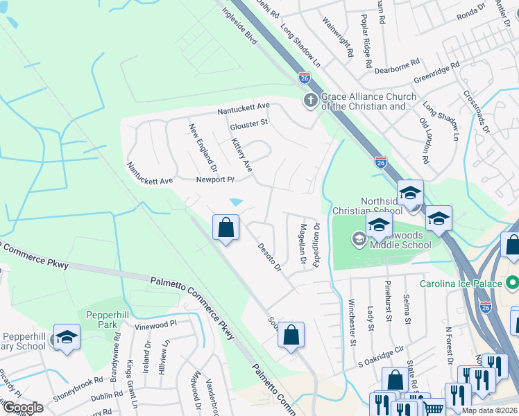 map of restaurants, bars, coffee shops, grocery stores, and more near 2912 John Cabot Drive in North Charleston