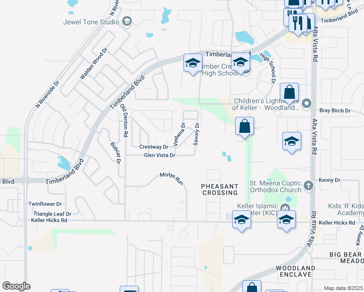map of restaurants, bars, coffee shops, grocery stores, and more near 3116 Fennel Street in Keller