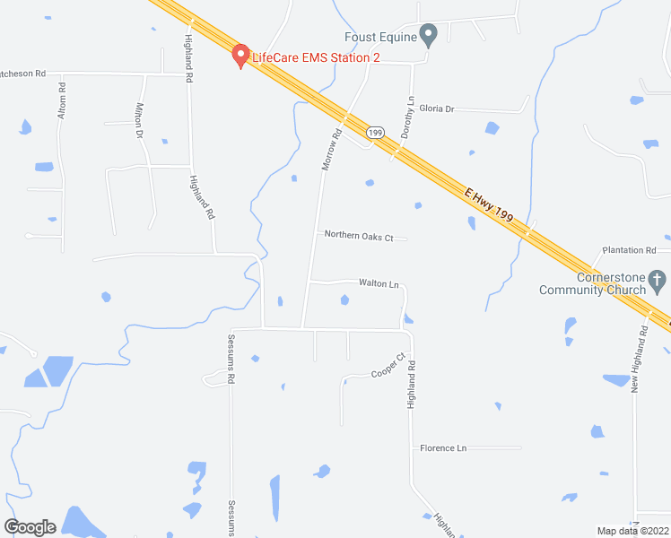 map of restaurants, bars, coffee shops, grocery stores, and more near 105 Walton Lane in Springtown