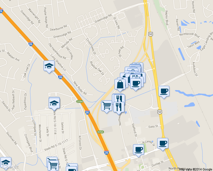 map of restaurants, bars, coffee shops, grocery stores, and more near 7909 Shadow Oak Drive in North Charleston