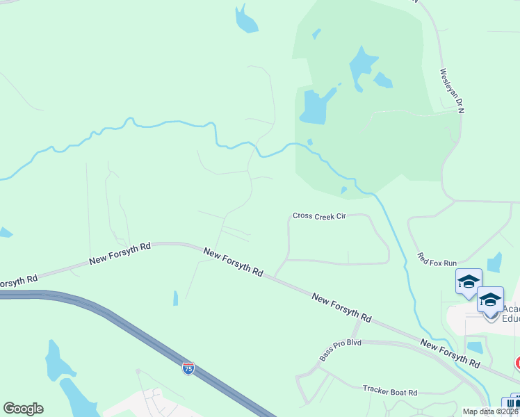 map of restaurants, bars, coffee shops, grocery stores, and more near 110 Cross Creek Circle in Macon