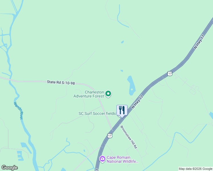 map of restaurants, bars, coffee shops, grocery stores, and more near 1170 State Road S-10-98 in Awendaw