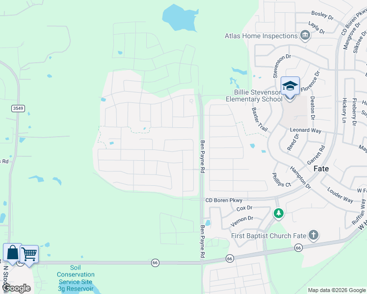 map of restaurants, bars, coffee shops, grocery stores, and more near 114 Highedge Drive in Rockwall