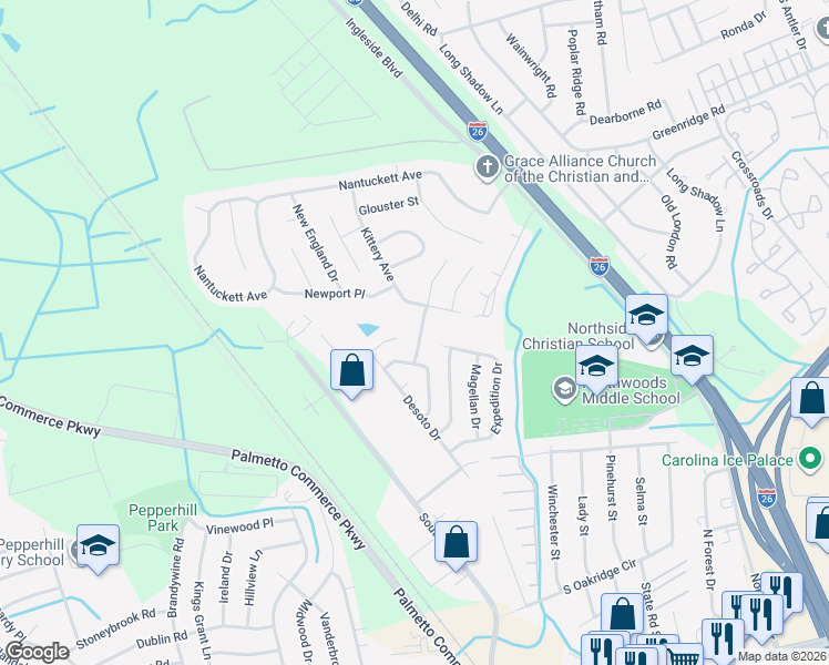 map of restaurants, bars, coffee shops, grocery stores, and more near 2912 John Cabot Drive in North Charleston
