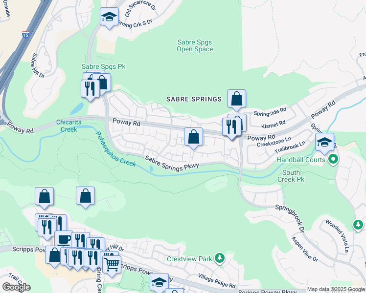 map of restaurants, bars, coffee shops, grocery stores, and more near 12435 Heatherton Court in San Diego