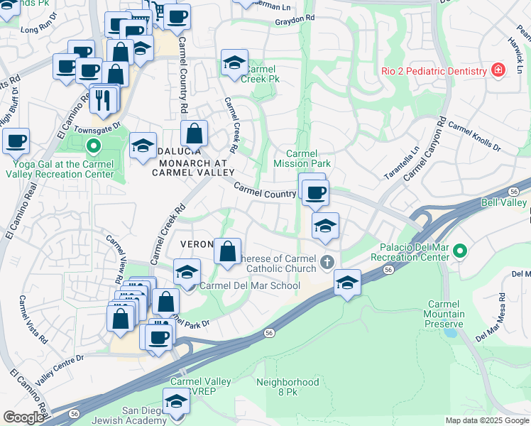 map of restaurants, bars, coffee shops, grocery stores, and more near 12549 Maestro Place in San Diego