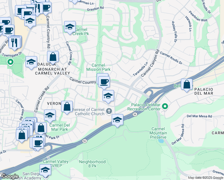 map of restaurants, bars, coffee shops, grocery stores, and more near 4516 Mercurio Street in San Diego