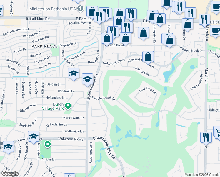 map of restaurants, bars, coffee shops, grocery stores, and more near 14515 Tamerisk Lane in Farmers Branch