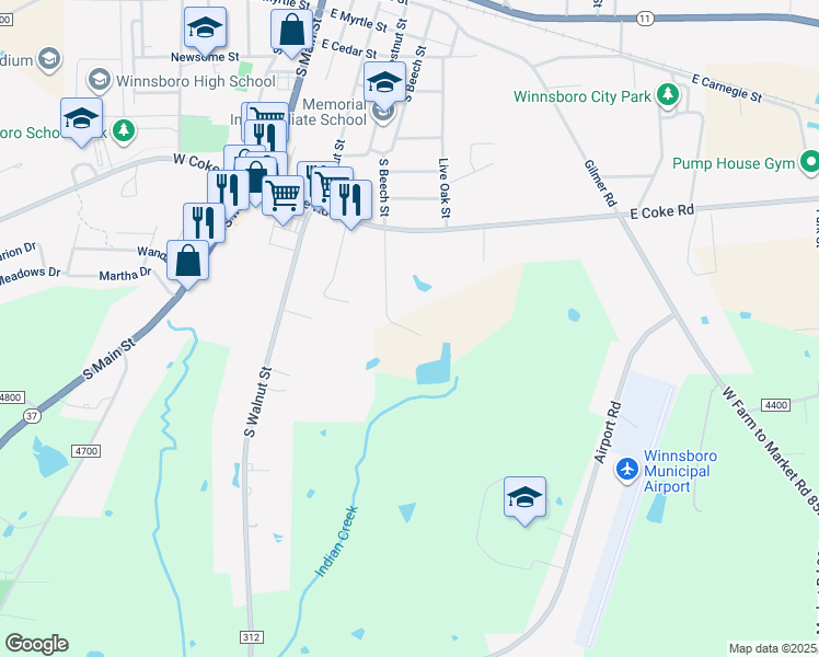 map of restaurants, bars, coffee shops, grocery stores, and more near 913 South Beech Street in Winnsboro