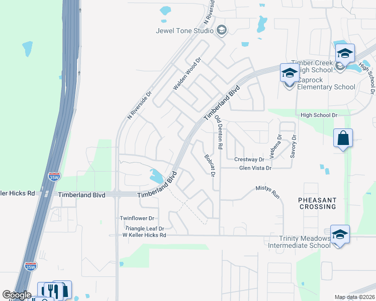 map of restaurants, bars, coffee shops, grocery stores, and more near 11805 Cottontail Drive in Fort Worth