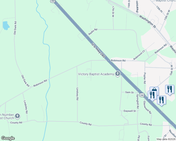 map of restaurants, bars, coffee shops, grocery stores, and more near 258 Carolyn Road in Alexander City