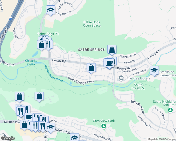 map of restaurants, bars, coffee shops, grocery stores, and more near 12488 Heatherton Court in San Diego