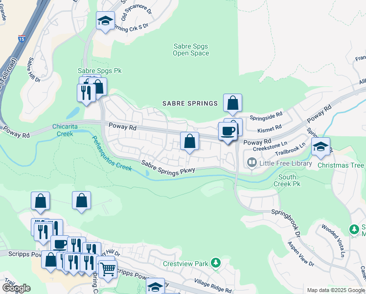 map of restaurants, bars, coffee shops, grocery stores, and more near 12488 Heatherton Court in San Diego