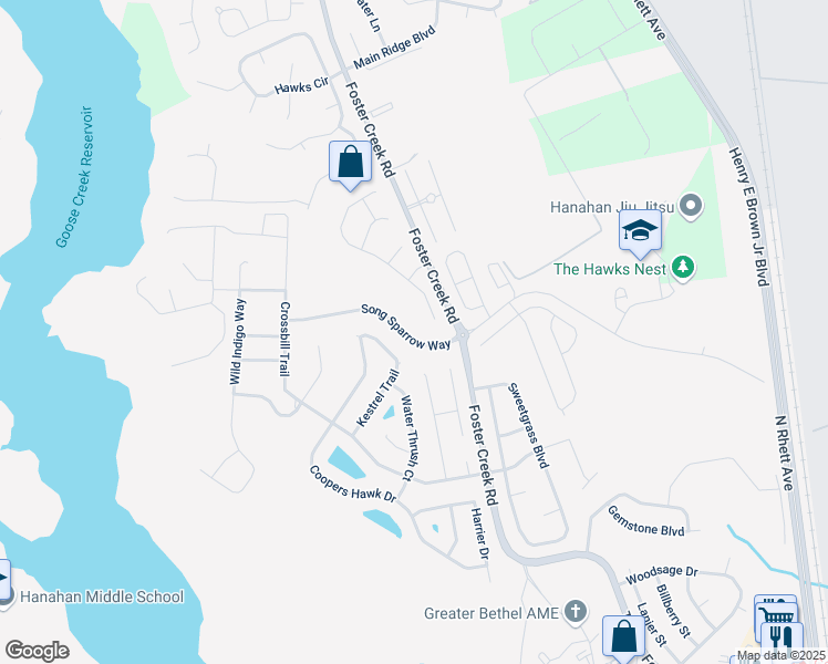 map of restaurants, bars, coffee shops, grocery stores, and more near 7326 Kestrel Trail in Hanahan