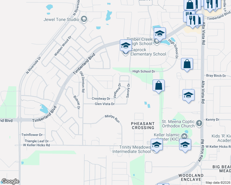 map of restaurants, bars, coffee shops, grocery stores, and more near 3116 Fennel Street in Keller