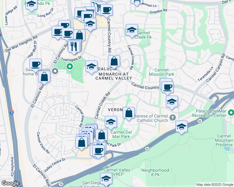 map of restaurants, bars, coffee shops, grocery stores, and more near 12542 San Bruno Cove in San Diego