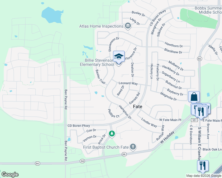 map of restaurants, bars, coffee shops, grocery stores, and more near 608 Hampton Drive in Rockwall