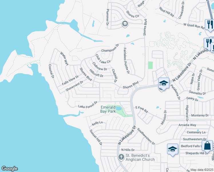 map of restaurants, bars, coffee shops, grocery stores, and more near 1900 Crestlake Drive in Rockwall
