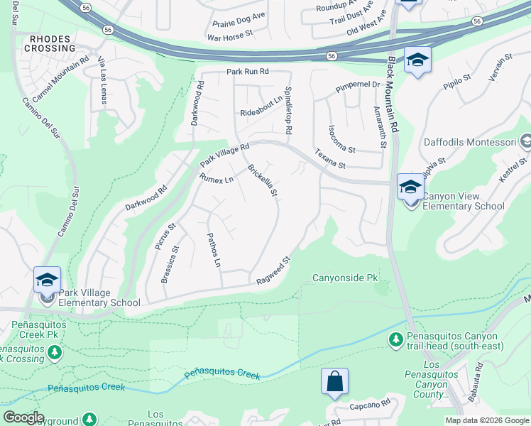 map of restaurants, bars, coffee shops, grocery stores, and more near 12519 Sora Way in San Diego