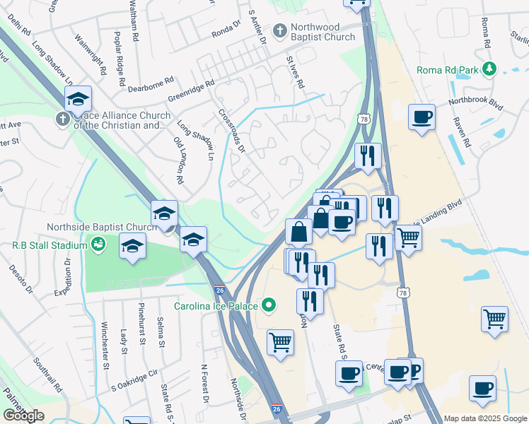 map of restaurants, bars, coffee shops, grocery stores, and more near 7963 Shadow Oak Drive in North Charleston