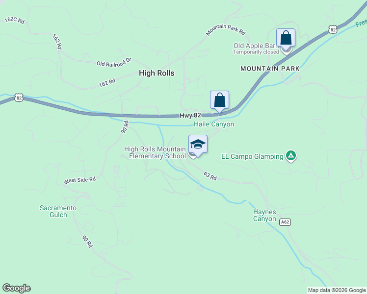 map of restaurants, bars, coffee shops, grocery stores, and more near Juniper Park Road in Alamogordo