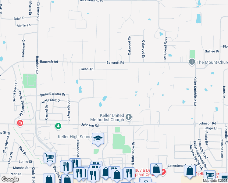 map of restaurants, bars, coffee shops, grocery stores, and more near 805 Gallant Fox Trail in Keller
