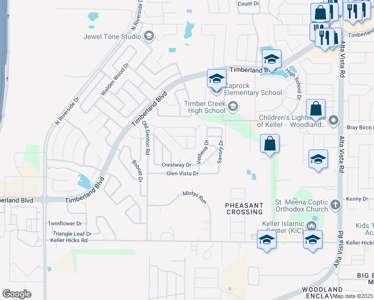 map of restaurants, bars, coffee shops, grocery stores, and more near 11808 Peach Orchard Street in Keller
