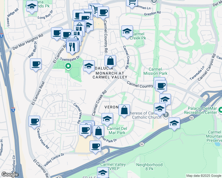 map of restaurants, bars, coffee shops, grocery stores, and more near 4042 Moratalla Terrace in San Diego