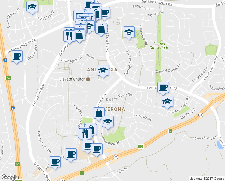 map of restaurants, bars, coffee shops, grocery stores, and more near 4042 Moratalla Terrace in San Diego