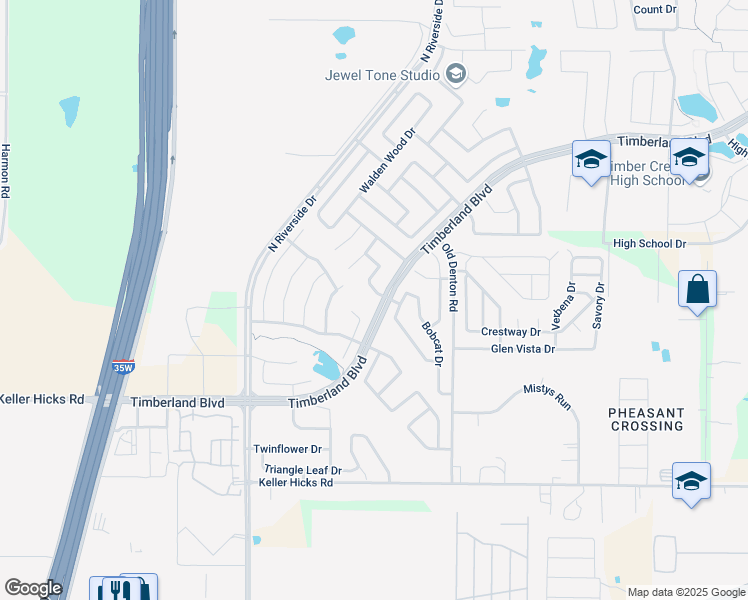 map of restaurants, bars, coffee shops, grocery stores, and more near 2820 Lynx Lane in Fort Worth