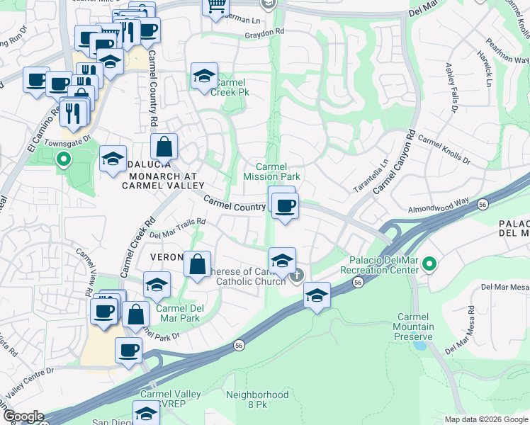 map of restaurants, bars, coffee shops, grocery stores, and more near 12698 Portada Place in San Diego