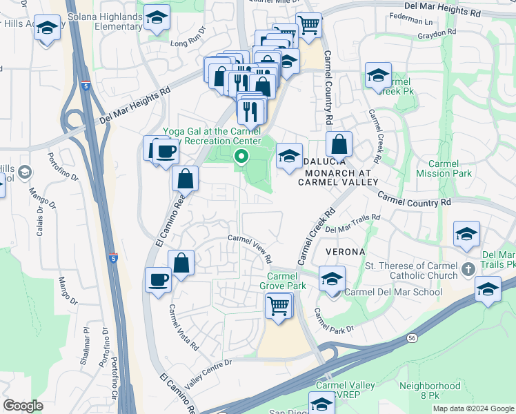 map of restaurants, bars, coffee shops, grocery stores, and more near 3825 Elijah Court in San Diego