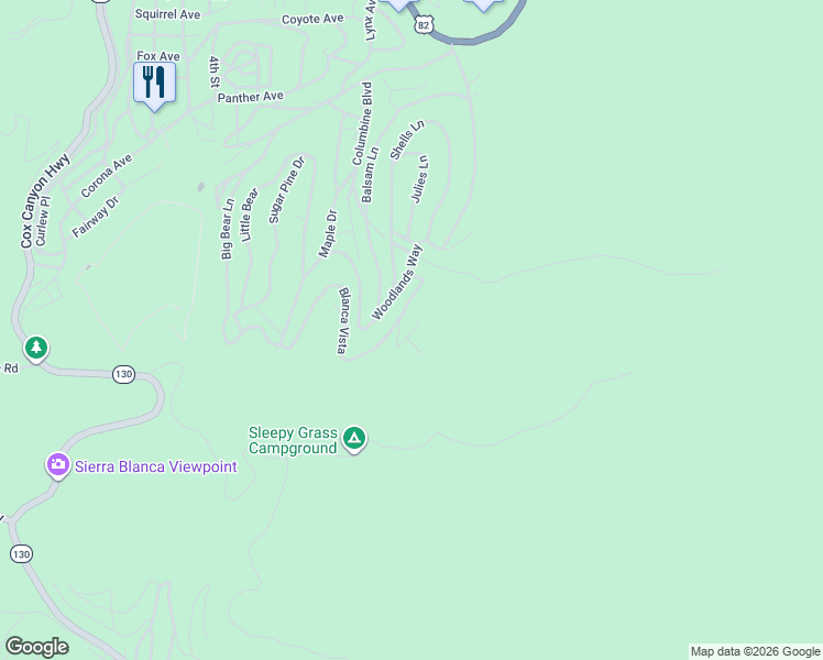 map of restaurants, bars, coffee shops, grocery stores, and more near 1114 Jim Tom Way in Cloudcroft