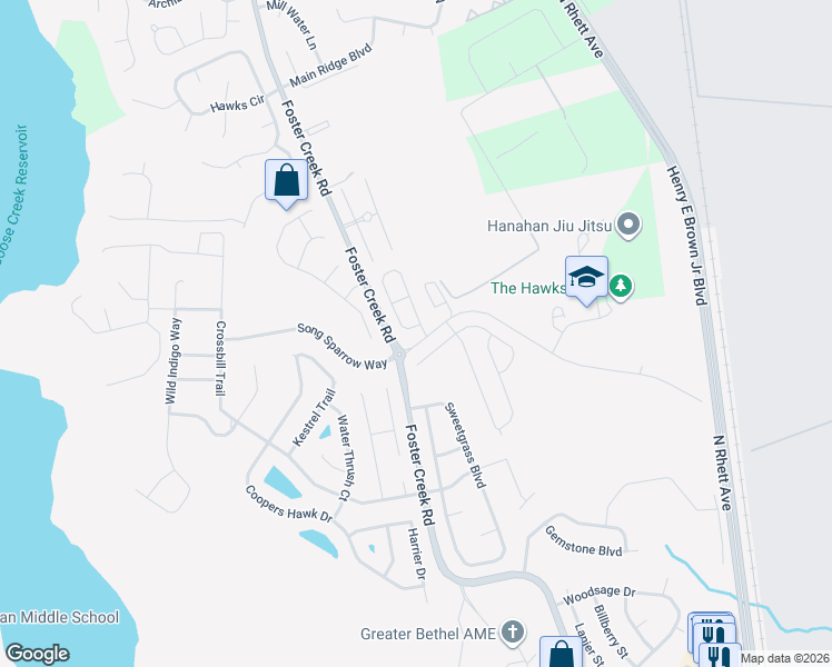 map of restaurants, bars, coffee shops, grocery stores, and more near 7496 Northgate Drive in Hanahan