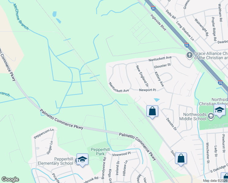 map of restaurants, bars, coffee shops, grocery stores, and more near 3046 Nantuckett Avenue in North Charleston