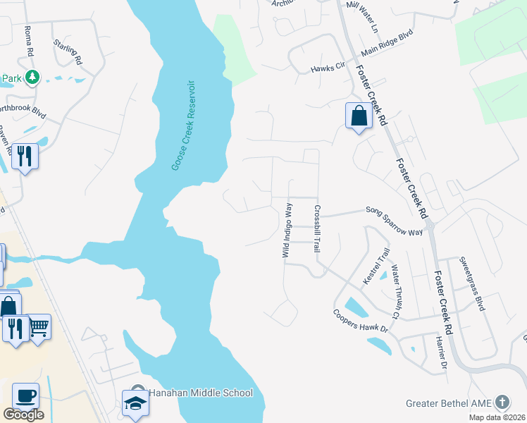 map of restaurants, bars, coffee shops, grocery stores, and more near 1915 Sweetfern Road in Hanahan