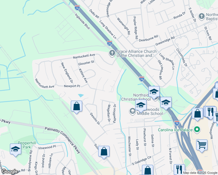 map of restaurants, bars, coffee shops, grocery stores, and more near 2844 Oak Leaf Drive in North Charleston