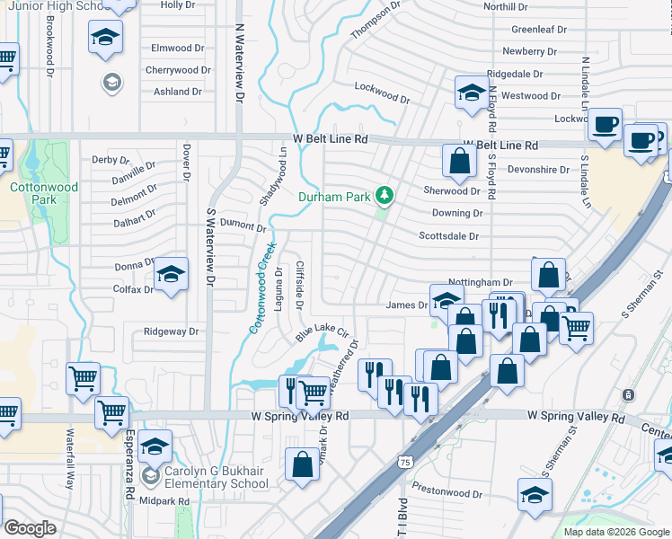 map of restaurants, bars, coffee shops, grocery stores, and more near 810 Bristol Court in Richardson