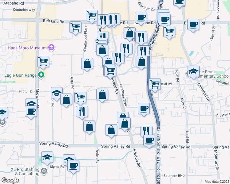 map of restaurants, bars, coffee shops, grocery stores, and more near 14315 Inwood Road in Dallas