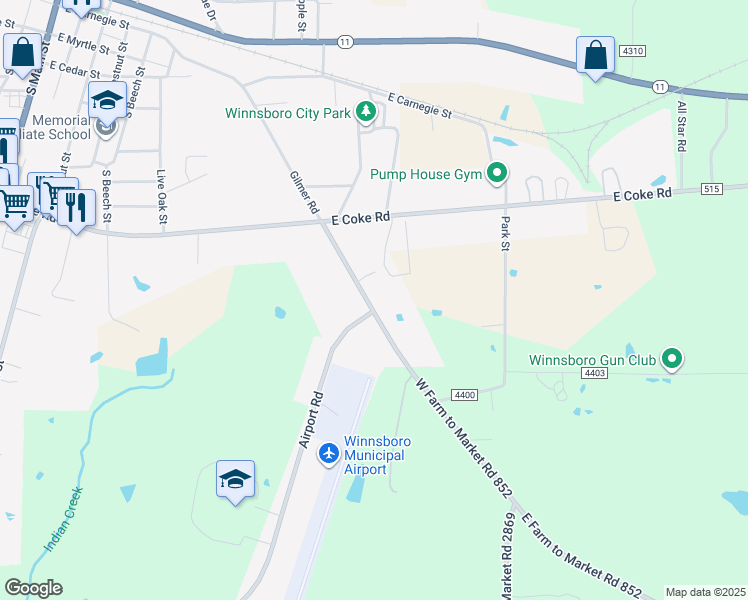 map of restaurants, bars, coffee shops, grocery stores, and more near 1015 Gilmer Road in Winnsboro