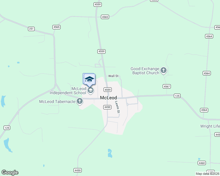 map of restaurants, bars, coffee shops, grocery stores, and more near 128 County Road 4559 in McLeod