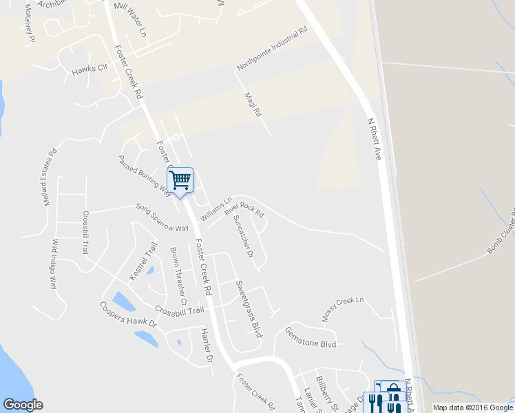 map of restaurants, bars, coffee shops, grocery stores, and more near 1236 River Rock Road in Hanahan