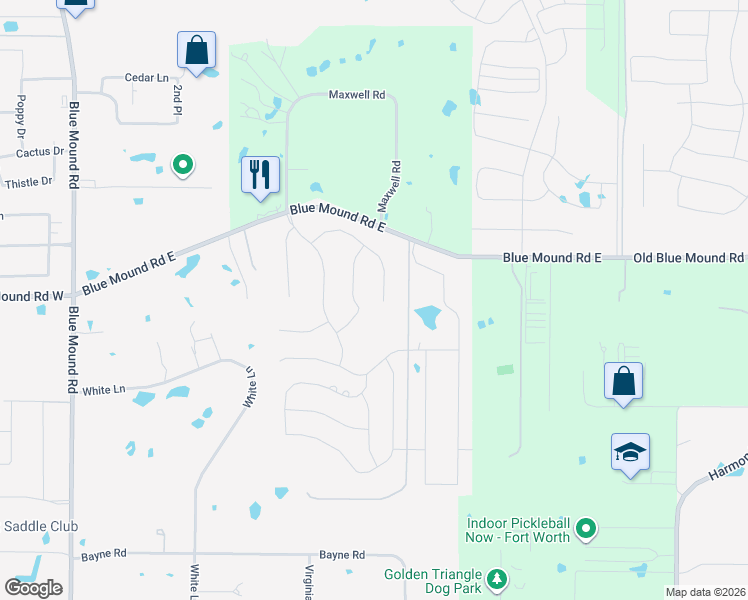 map of restaurants, bars, coffee shops, grocery stores, and more near 704 Blue Mound Road East in Haslet