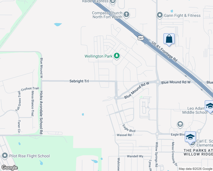 map of restaurants, bars, coffee shops, grocery stores, and more near 12121 Willet Road in Haslet