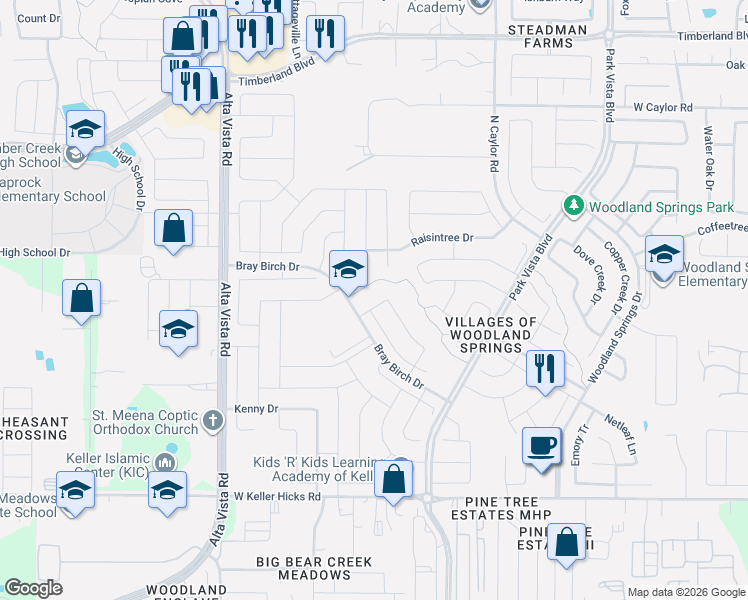 map of restaurants, bars, coffee shops, grocery stores, and more near 11876 Moorhen Circle in Fort Worth
