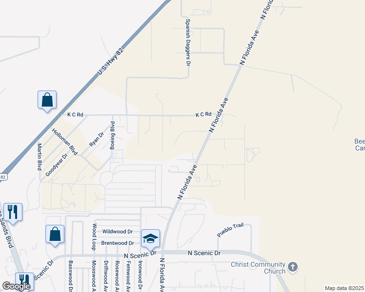 map of restaurants, bars, coffee shops, grocery stores, and more near 4225 North Florida Avenue in Alamogordo